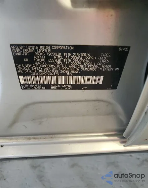 2005 Toyota Rav4 from USA, damaged, VIN JTEHD20V756024780